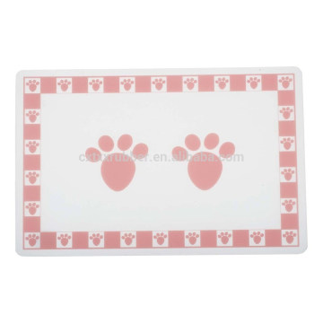 pink pet paws printing mat, pvc dog bowl placement mat